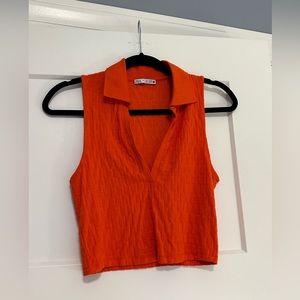 Zara Orange Collared Crop Tank Top Size S